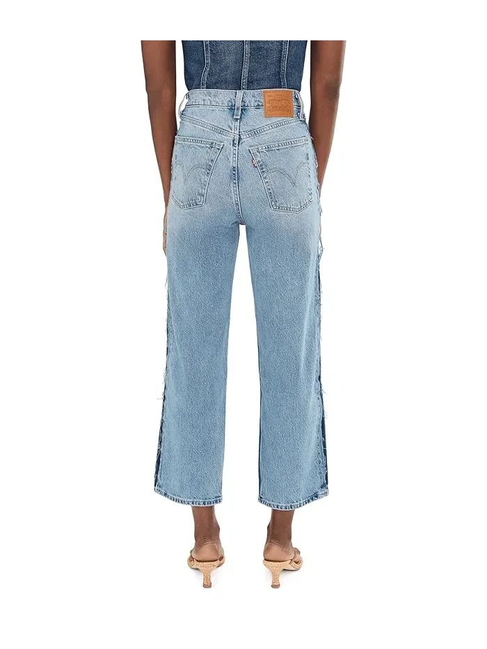 Джинсы с высокой талией прямые Ribcage Ankle Deconstructed Levi's Premium, Free Lunch — изображение 4 из 5, серебристый
