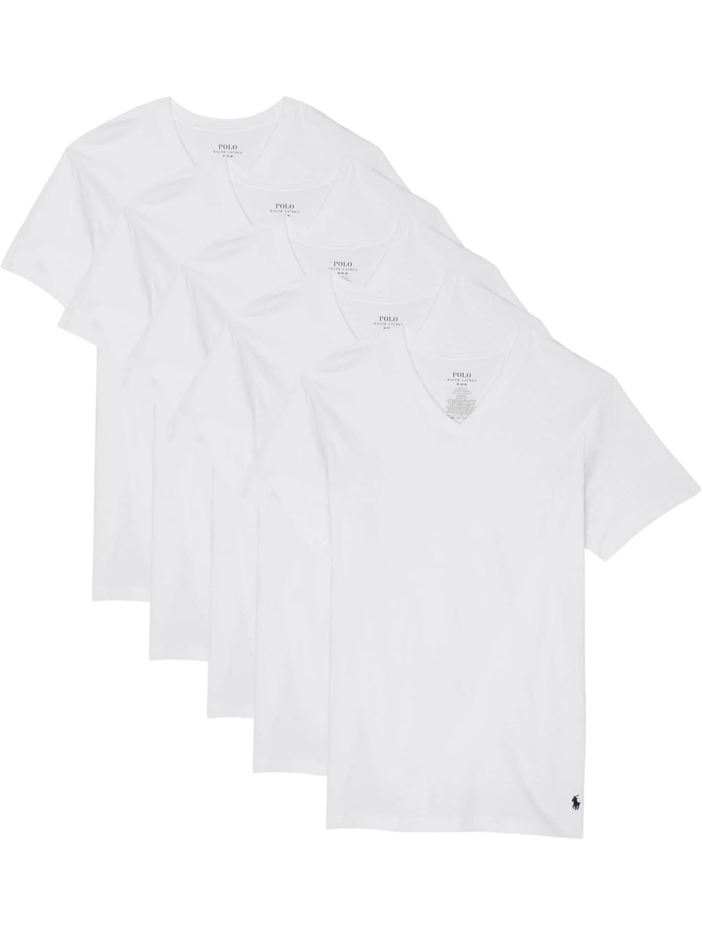 Набор из 5 классических хлопковых футболок с v-образным вырезом Polo Ralph Lauren