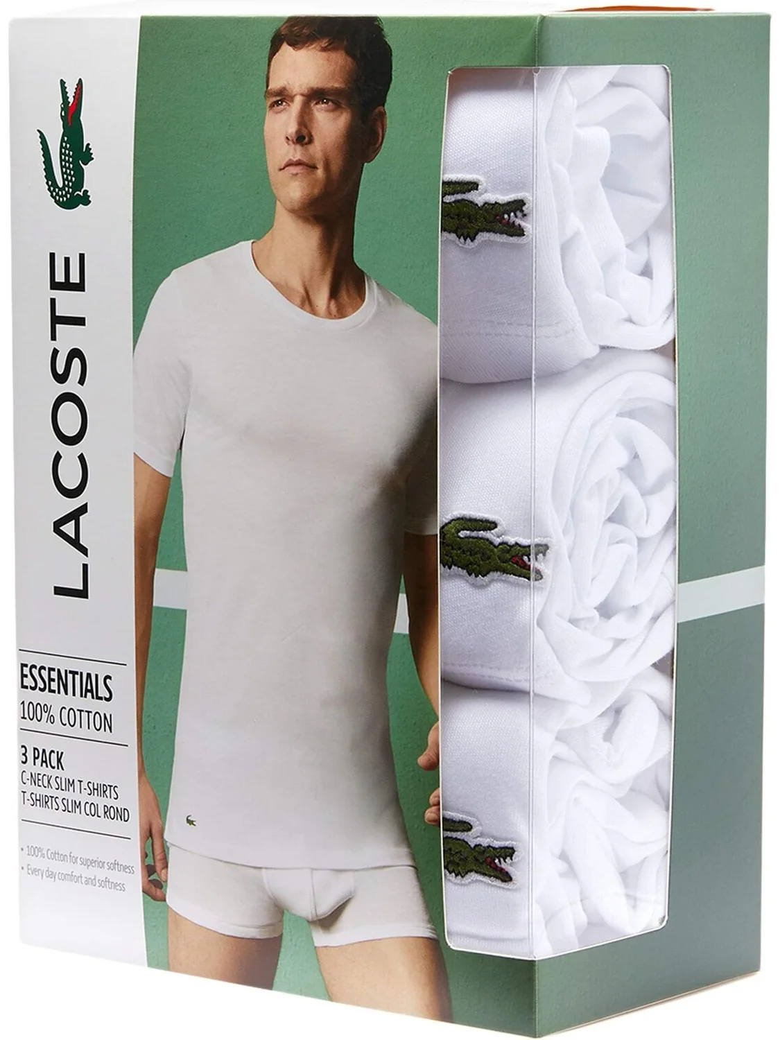 Футболки Lacoste Essential 3-Pack Crew Neck, комплект базовых футболок — изображение 2 из 2, черный