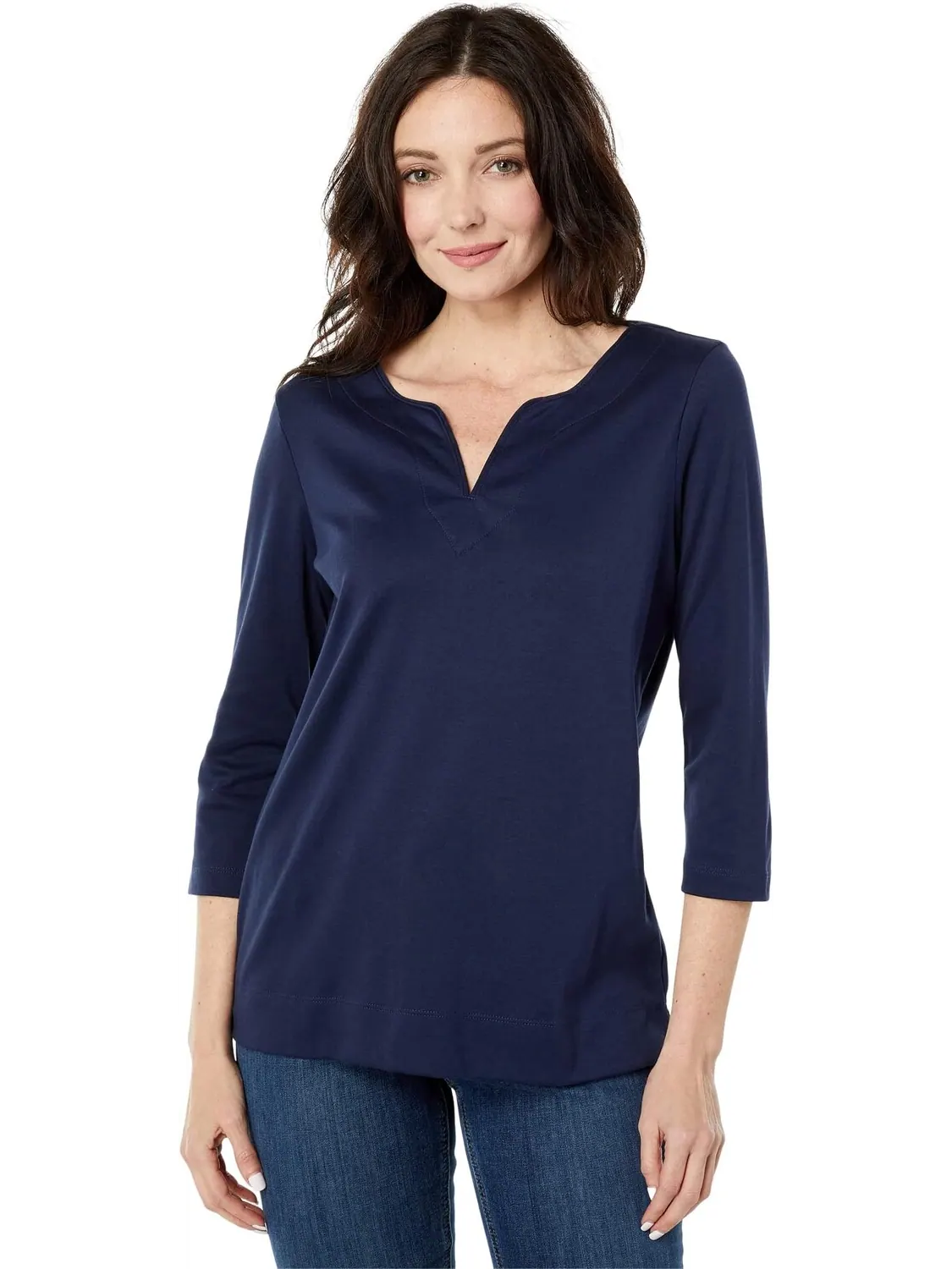 Туника Pima Tops с разрезом, рукав 3/4 L.L.Bean — изображение 1 из 4, синий
