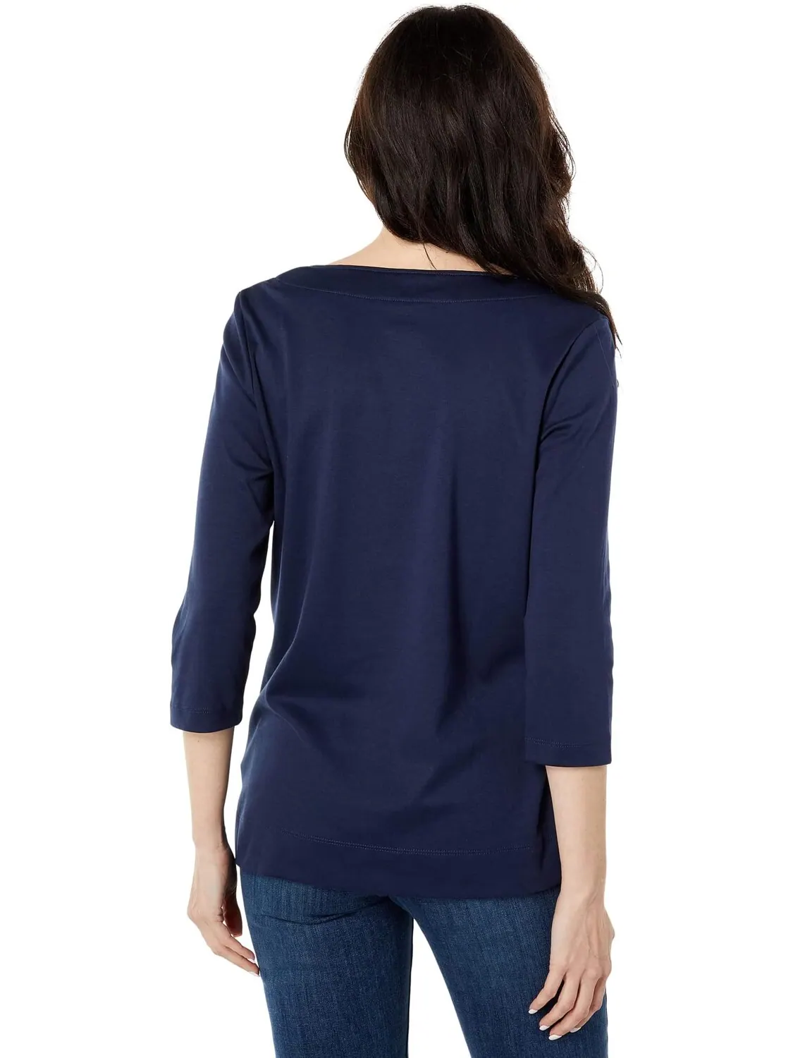 Туника Pima Tops с разрезом, рукав 3/4 L.L.Bean — изображение 2 из 4, синий
