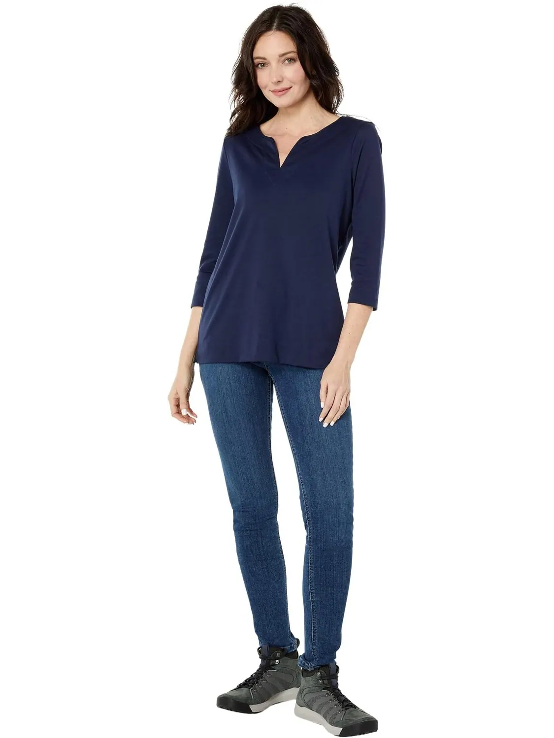 Туника Pima Tops с разрезом, рукав 3/4 L.L.Bean — изображение 4 из 4, синий