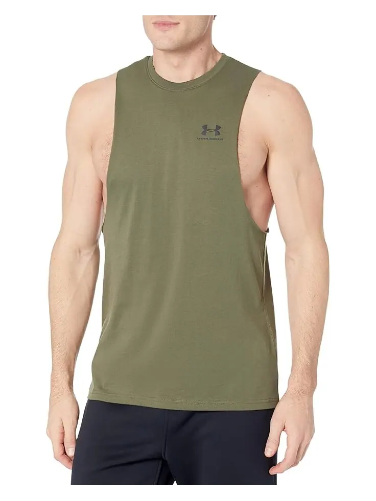 Майка Under Armour Left Chest Cutoff Tank — изображение 1 из 2, оливковый зеленый/черный
