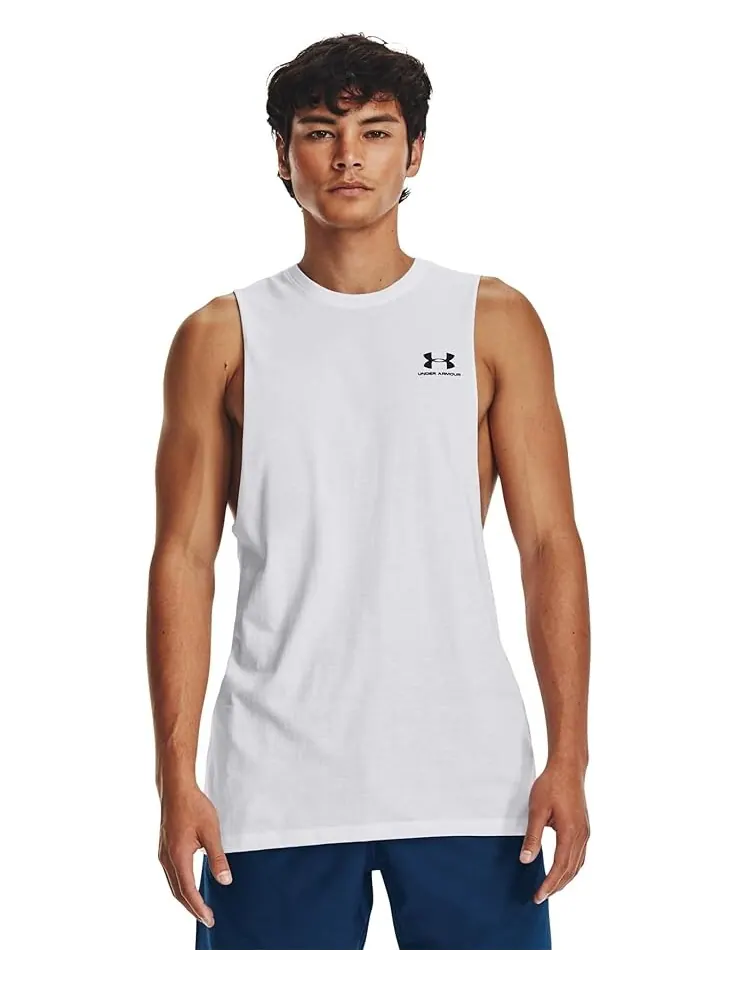 Майка Under Armour Left Chest Cutoff Tank — изображение 1 из 4, белый/черный