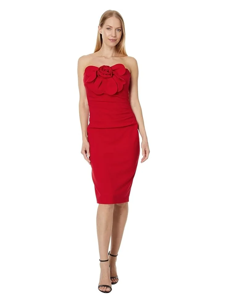 Платье Betsy & Adam Short Scuba Crepe Strapless Flower — красный