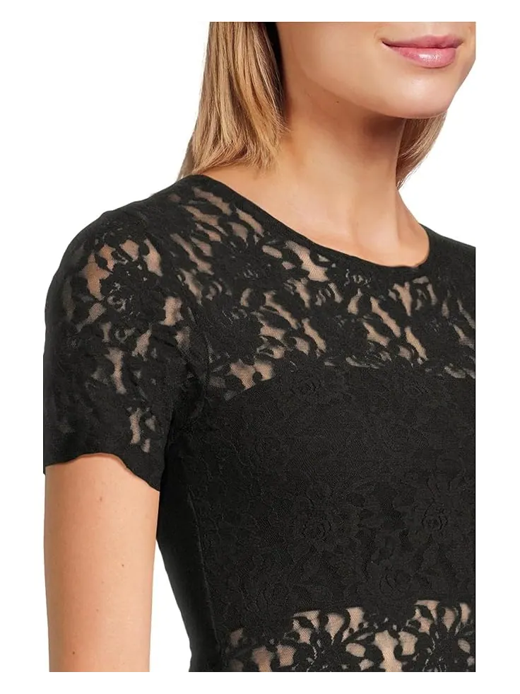 Топ Hanky Panky Signature Lace Short Sleeve Top — изображение 4 из 5, черный