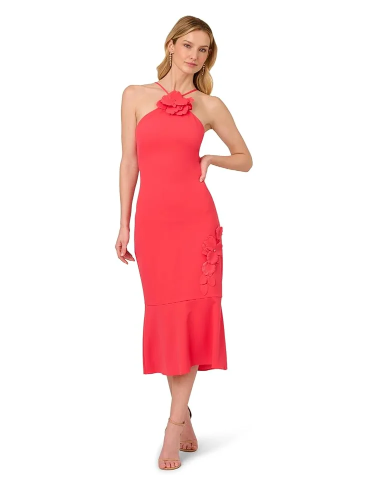 Платье Adrianna Papell 3d Flower Halter Midi Dress
