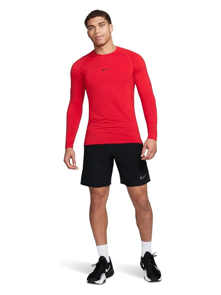 Мужская футболка Nike Pro Dri-Fit Slim с длинным рукавом — изображение 5 из 5, красный/черный