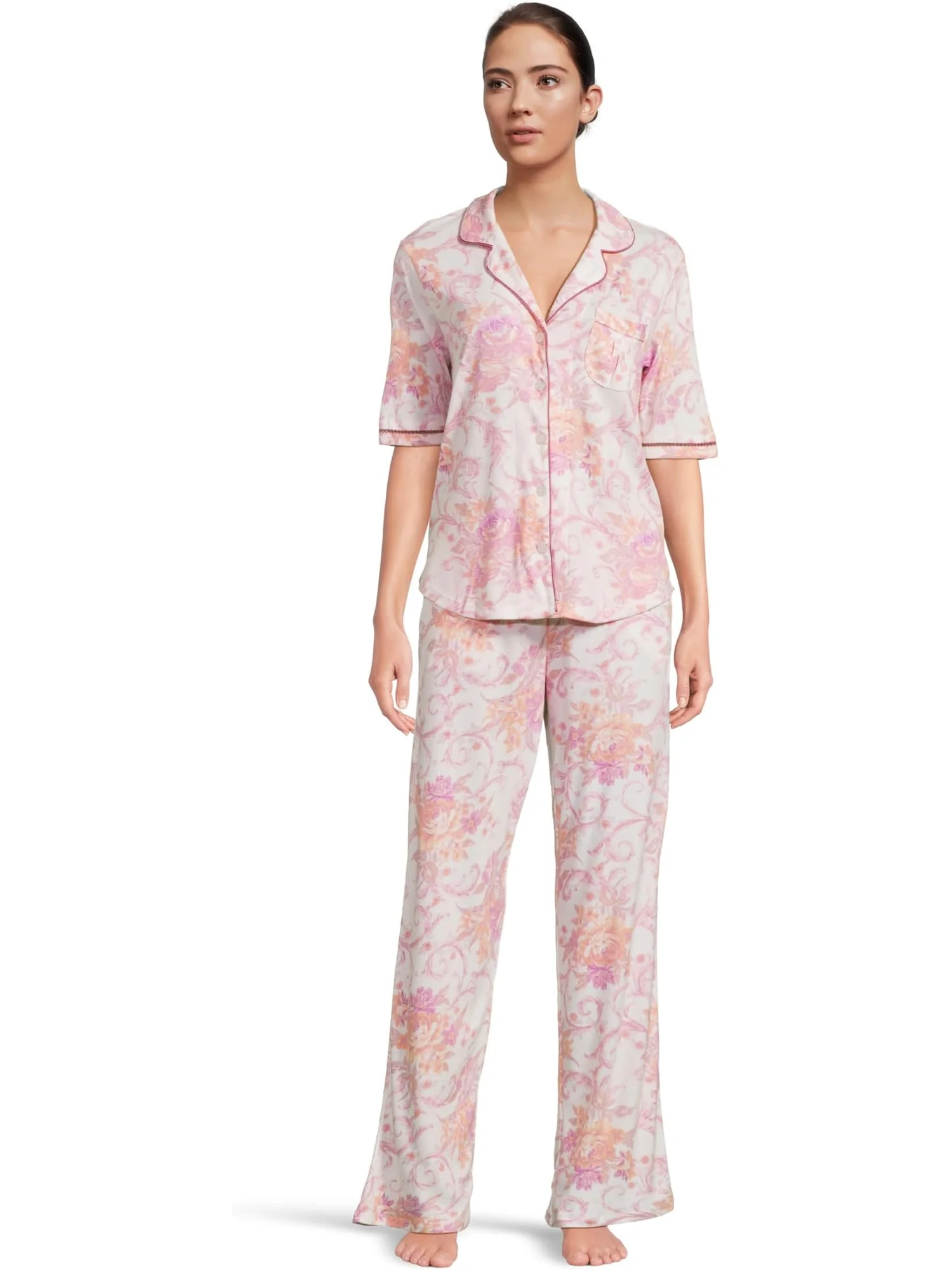 Пижама Karen Neuburger Romantic Fields Elbow Sleeve Pajama Set with Lace, цвет Regal Floral