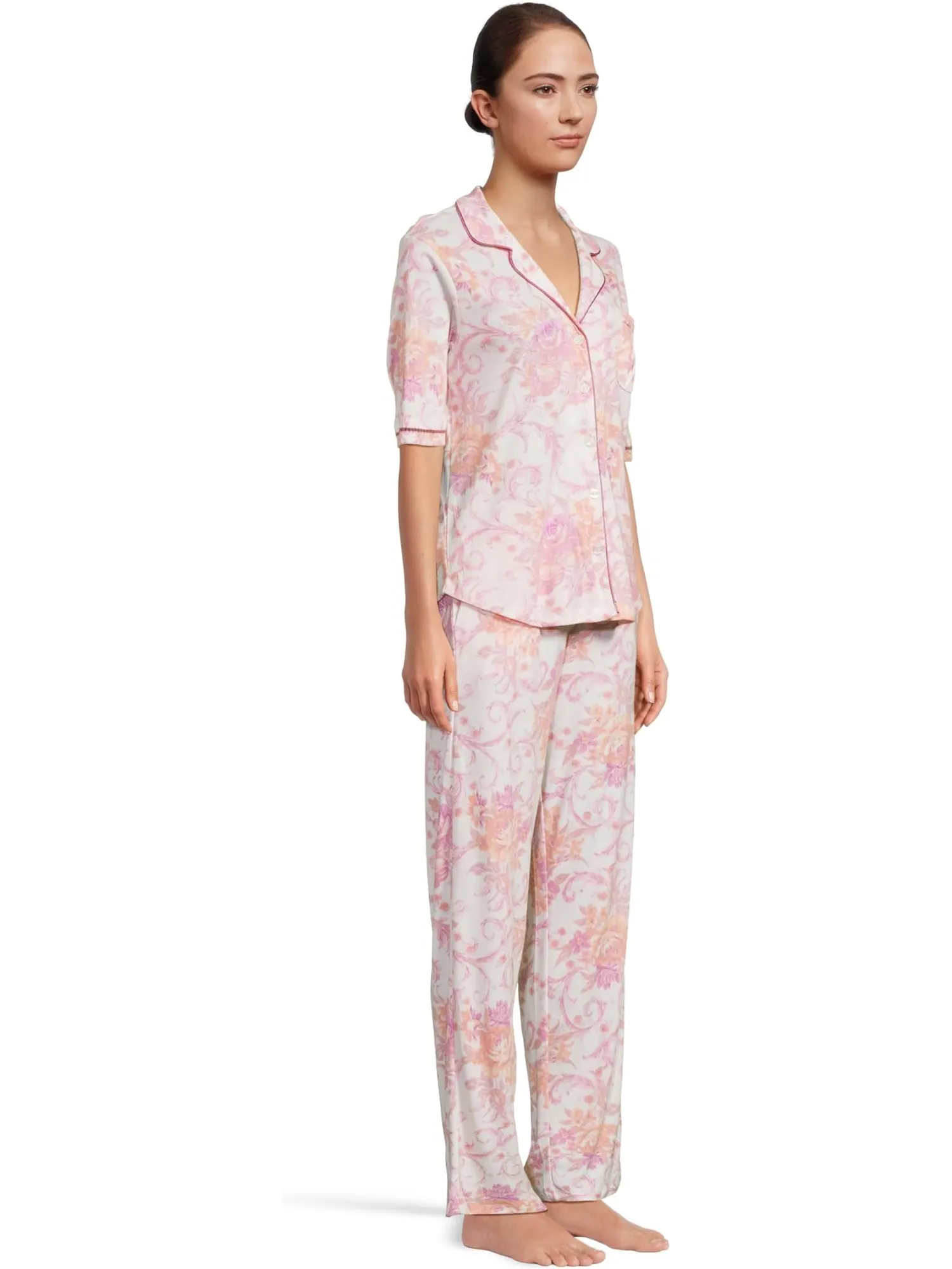 Пижама Karen Neuburger Romantic Fields Elbow Sleeve Pajama Set with Lace — изображение 2 из 5, королевский цветок