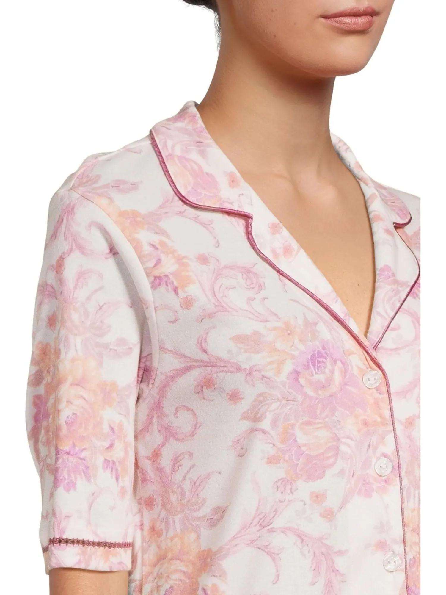 Пижама Karen Neuburger Romantic Fields Elbow Sleeve Pajama Set with Lace — изображение 4 из 5, королевский цветок