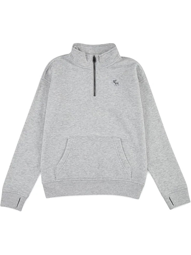 Детская толстовка abercrombie kids Essentials Quarter Zip — изображение 1 из 4, светлый серый