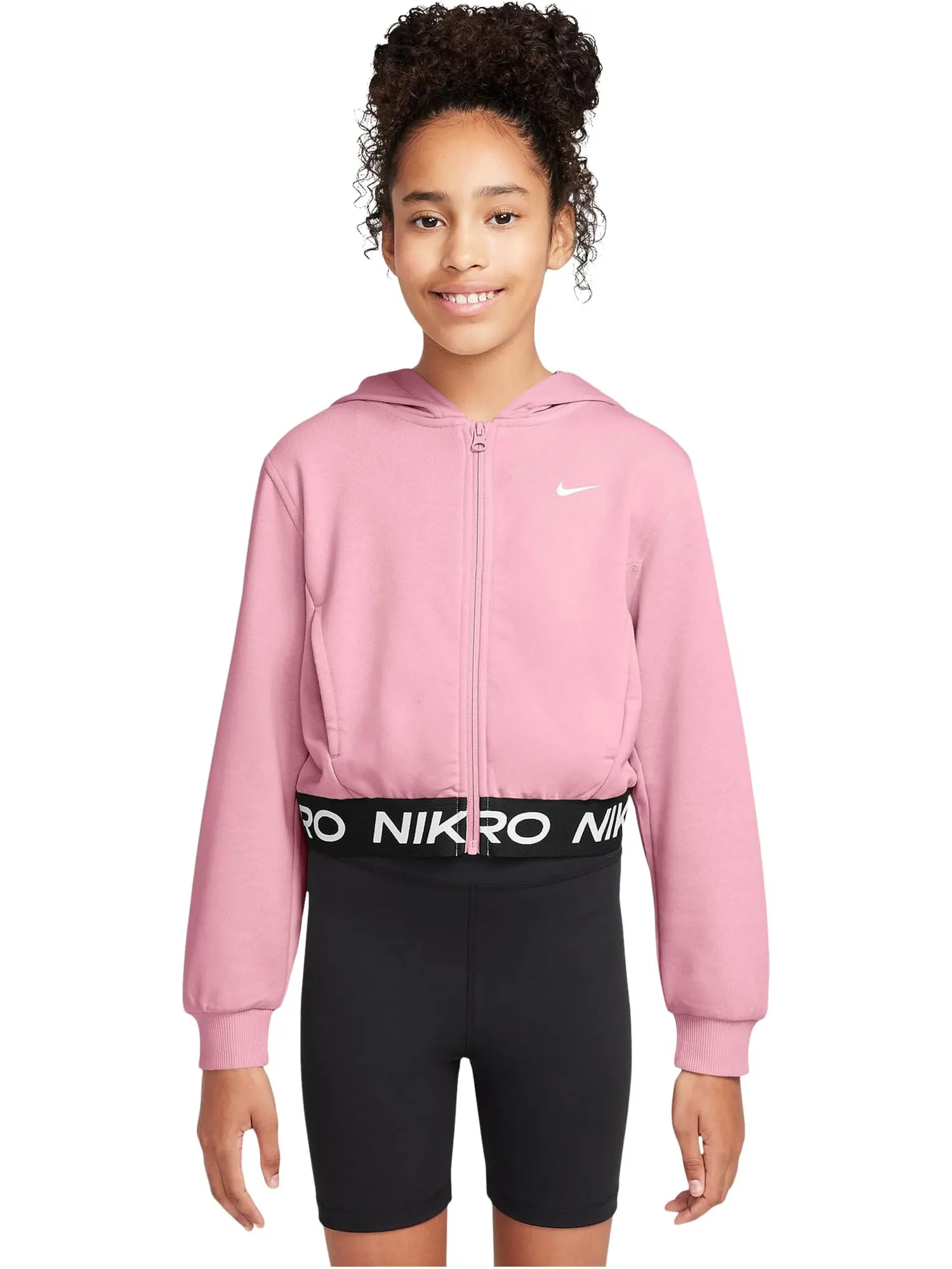 Толстовка Pro Fleece Dri-FIT с застежкой-молнией по всей длине Nike Kids — изображение 1 из 3, розовый/розовый/черный
