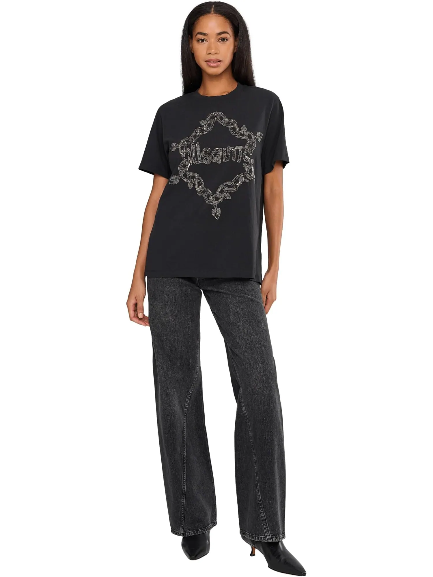 Женская футболка Drip Emb Bf AllSaints — изображение 2 из 5, черный
