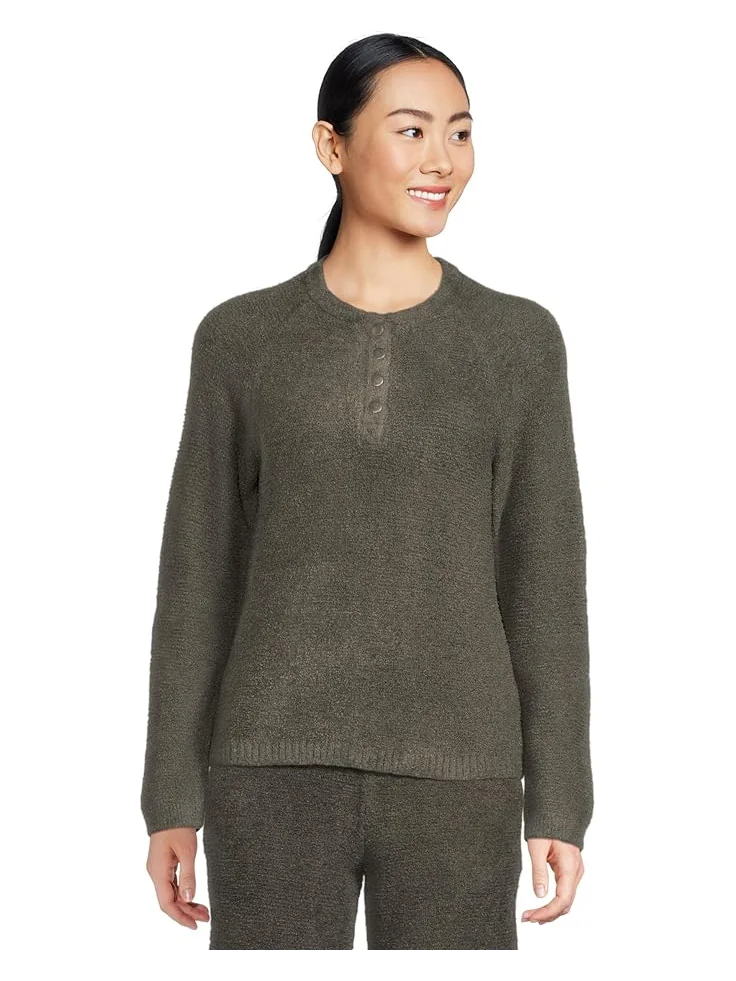 Женский свитер Barefoot Dreams Cozychic Lite Textured Raglan Sleeve Henley — зеленый