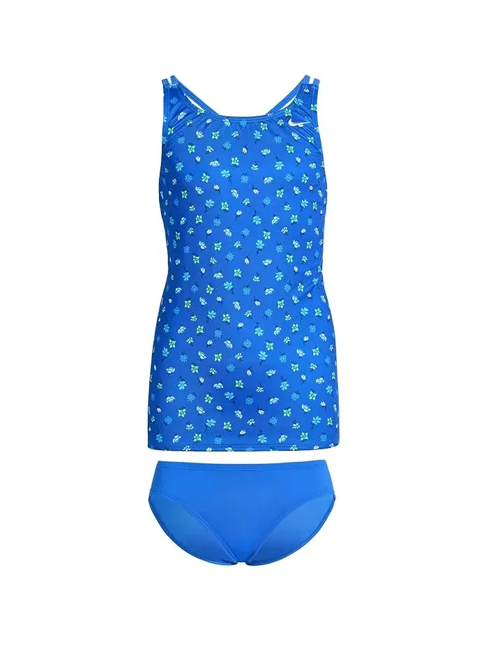 Купальник танкини с принтом Nike Kids Crafted Blooms Spiderback — изображение 1 из 3, синий
