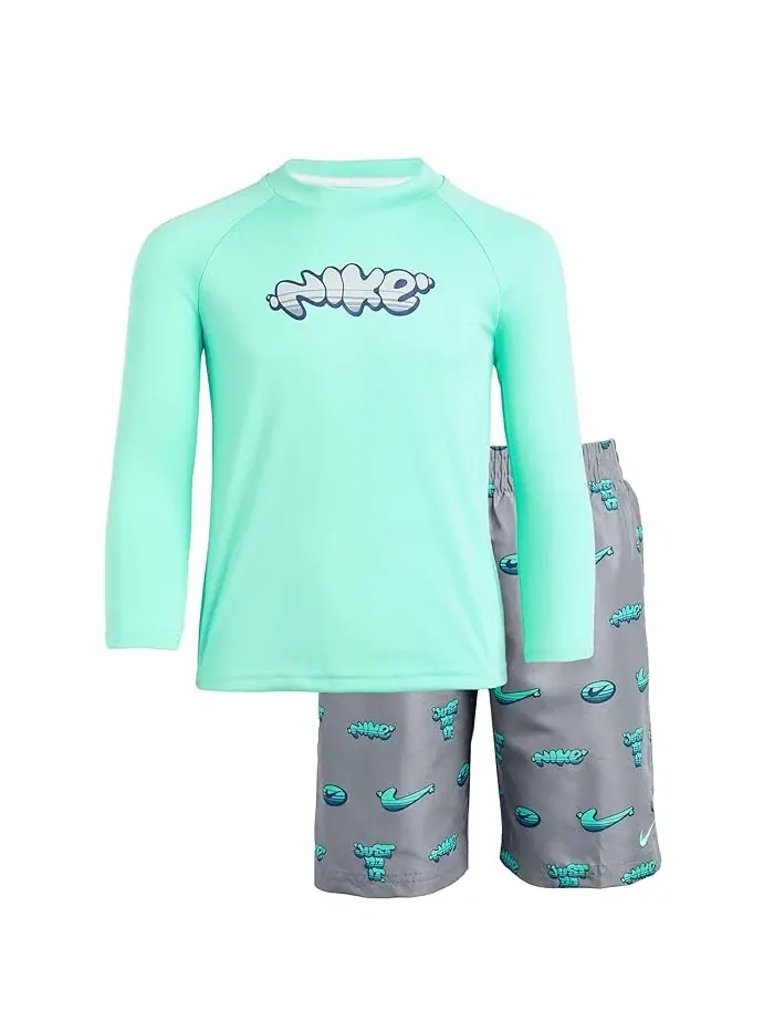 Купальный костюм с длинным рукавом и шортами Nike Kids — изображение 1 из 3, бирюзовый