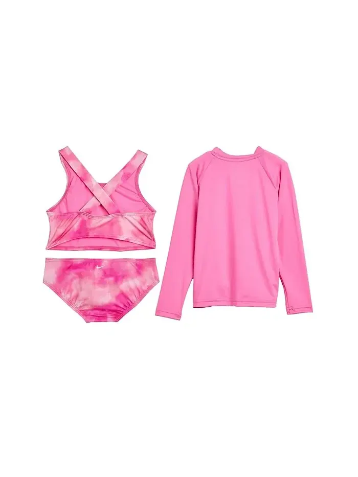 Купальник с длинным рукавом и мидкини тай-дай Nike Kids — изображение 2 из 3, синий/красный