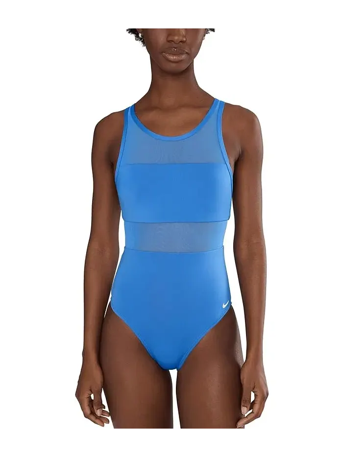 Купальник слитный Mesh V-Back Nike — изображение 1 из 4, синий