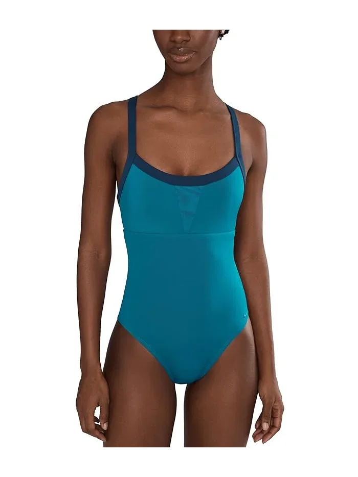 Купальник слитный Bold Color Block V-Back Nike — изображение 1 из 4, зеленый