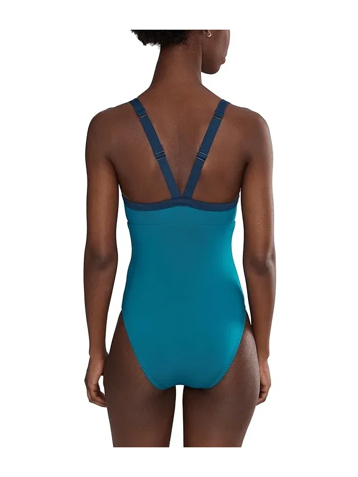 Купальник слитный Bold Color Block V-Back Nike — изображение 3 из 4, зеленый
