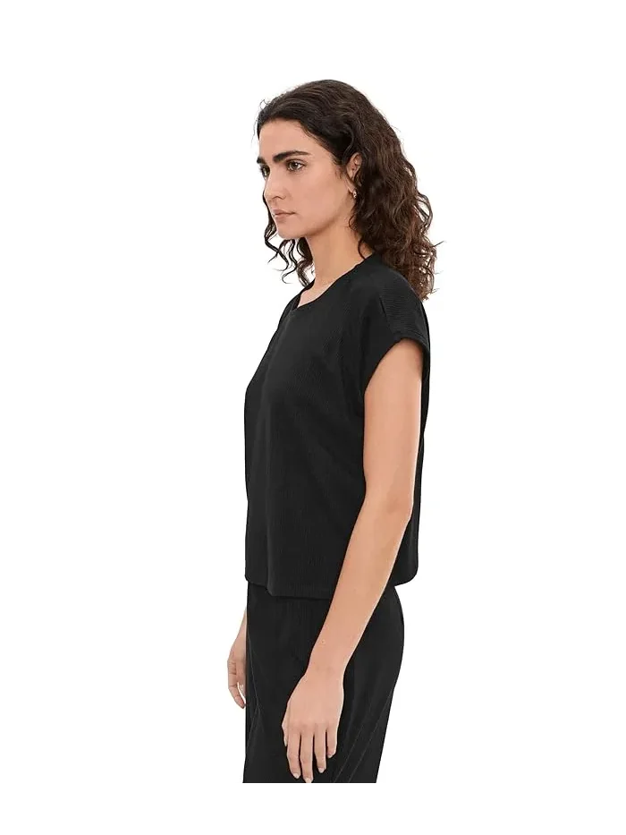 Топ с воротником-стойкой вязаный укороченный Eileen Fisher — изображение 3 из 5, белый