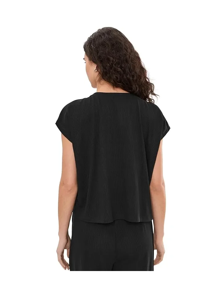 Топ с воротником-стойкой вязаный укороченный Eileen Fisher — изображение 4 из 5, белый