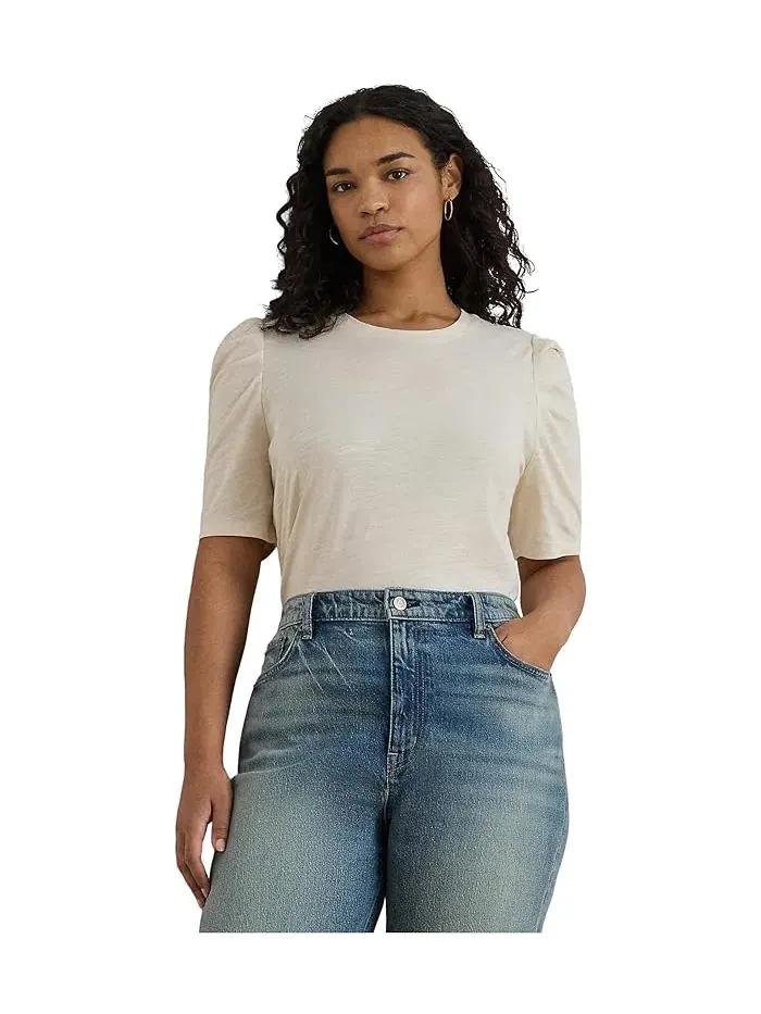 Топ Slub Jersey Puff-Sleeve Lauren Ralph Lauren — изображение 1 из 4, кремовый
