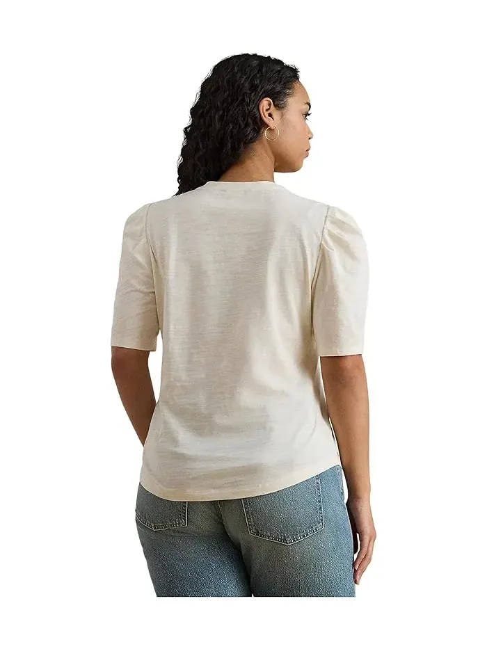 Топ Slub Jersey Puff-Sleeve Lauren Ralph Lauren — изображение 3 из 4, кремовый