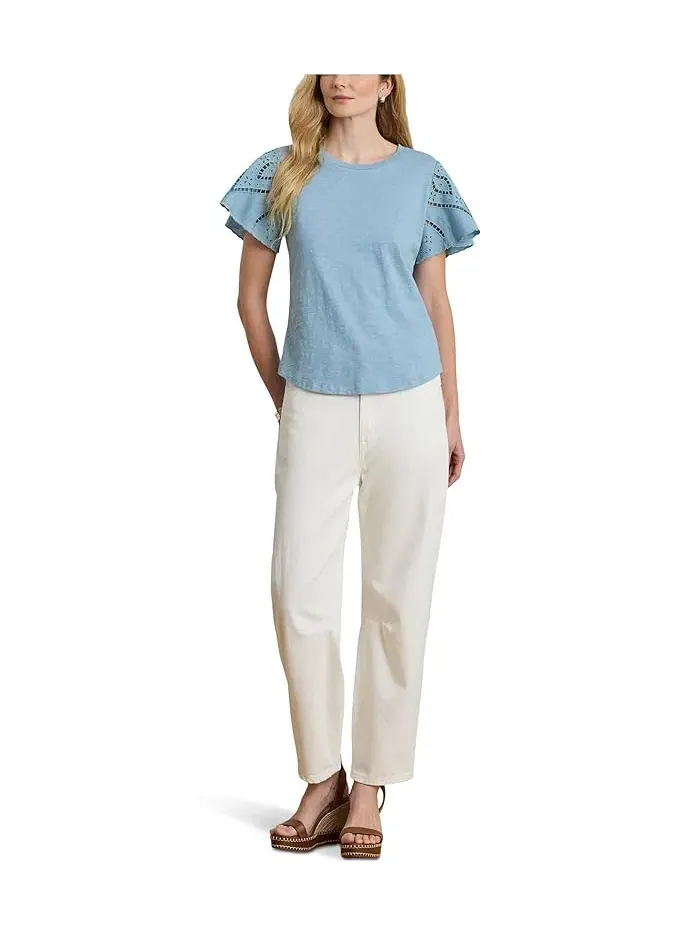 Топ Eyelet Cotton Jersey & Broadcloth Lauren Ralph Lauren — изображение 2 из 5, синий