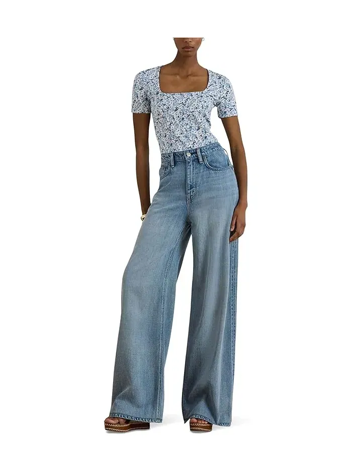 Топ Floral Cotton Jersey Square-Neck Lauren Ralph Lauren — изображение 2 из 5, белый/синий