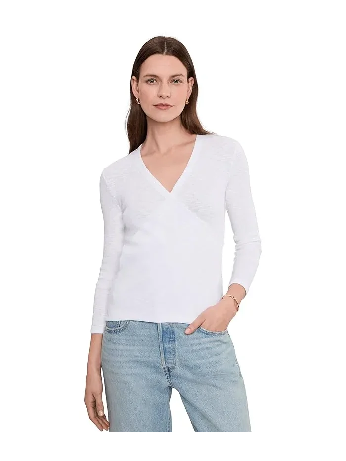 Топ Lilla P Ribbed Slub 3/4 Sleeve Surplice — изображение 1 из 5, белый