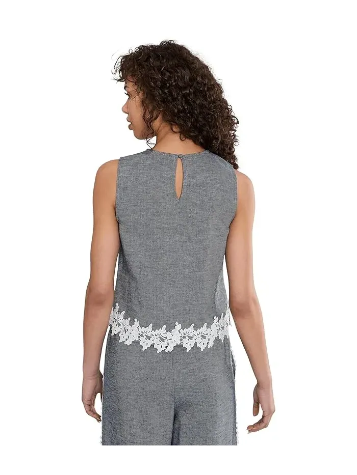 Топ Boxy Sleeveless Applique CeCe — изображение 4 из 5, синий