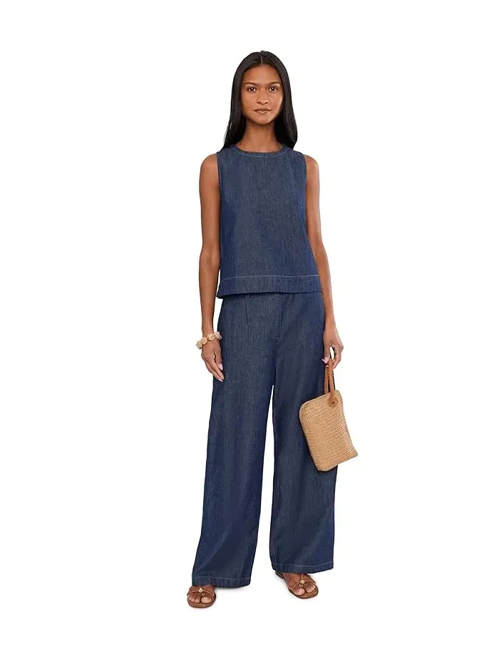 Топ джинсовый Lightweight Organic Cotton Denim Round Neck Shell Eileen Fisher — изображение 2 из 5, темный индиго