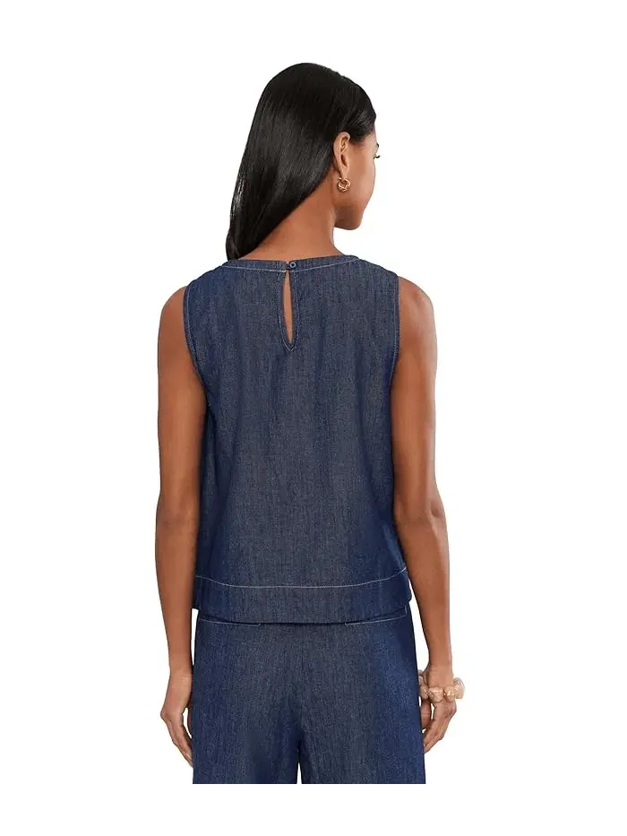 Топ джинсовый Lightweight Organic Cotton Denim Round Neck Shell Eileen Fisher — изображение 4 из 5, темный индиго