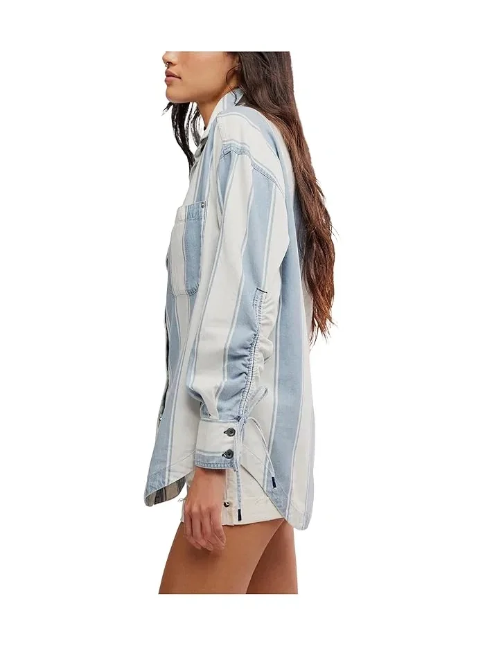 Рубашка оверсайз Crossroads Striped Free People — изображение 3 из 5, индиго