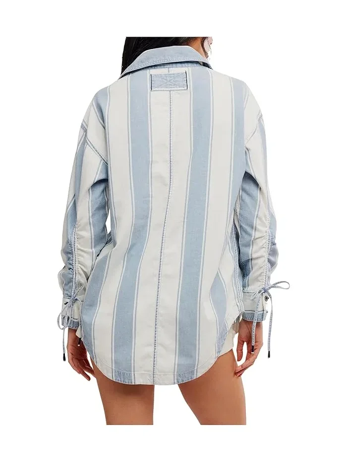 Рубашка оверсайз Crossroads Striped Free People — изображение 4 из 5, индиго