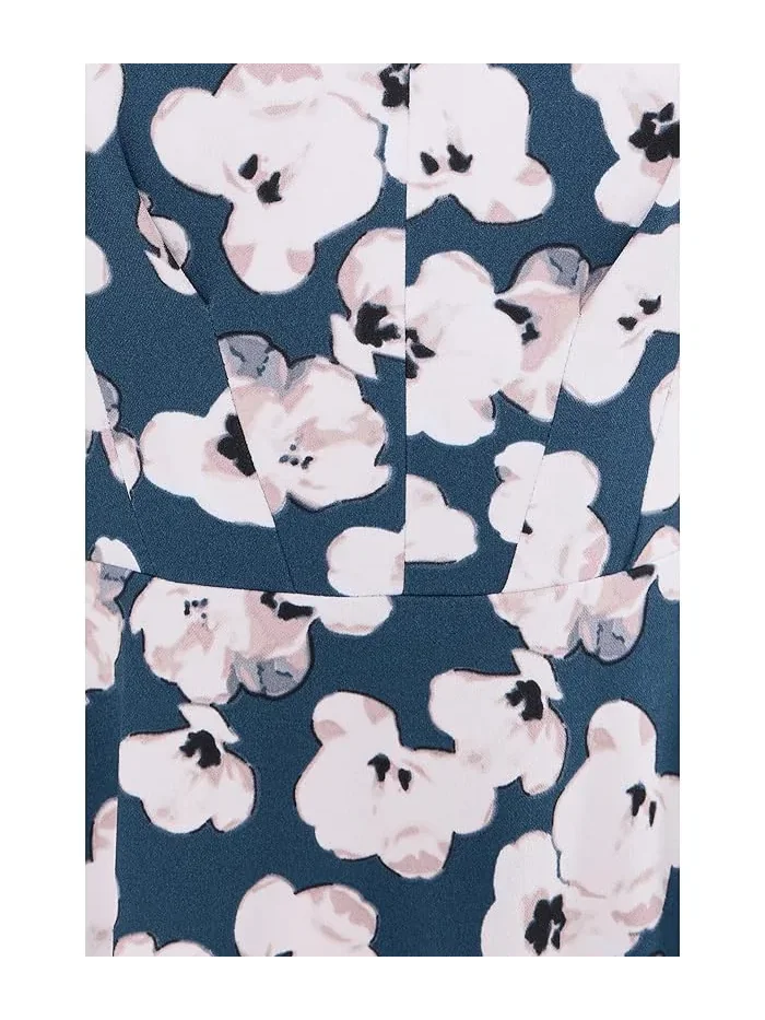 Платье с цветочным принтом Sleeveless Floral Scuba Crepe V-Neck Aline Calvin Klein — изображение 5 из 5, индиго мульти