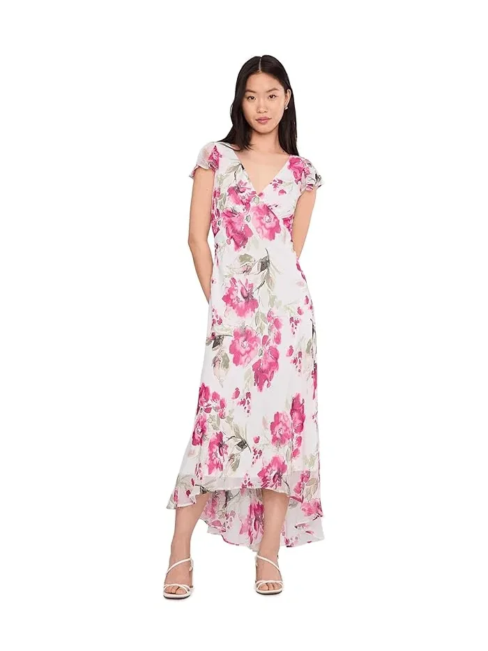 Платье миди с цветочным принтом Flutter Sleeve Chiffon Floral Aline Midi Calvin Klein
