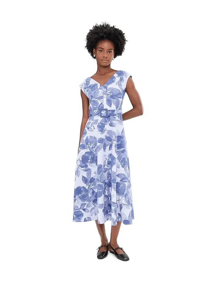 Платье-трапеция с цветочным принтом Sleeveless Floral Scuba Belted Aline Calvin Klein — изображение 1 из 5, мульти