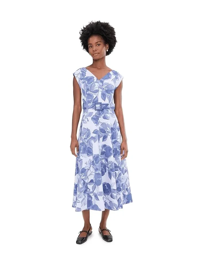 Платье-трапеция с цветочным принтом Sleeveless Floral Scuba Belted Aline Calvin Klein — изображение 2 из 5, мульти