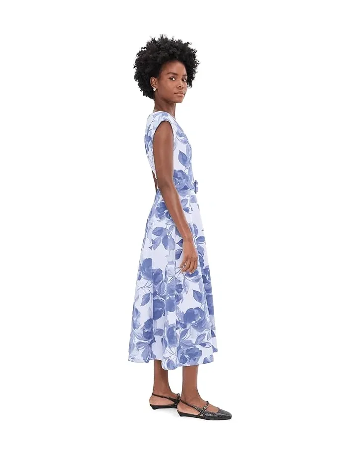 Платье-трапеция с цветочным принтом Sleeveless Floral Scuba Belted Aline Calvin Klein — изображение 3 из 5, мульти