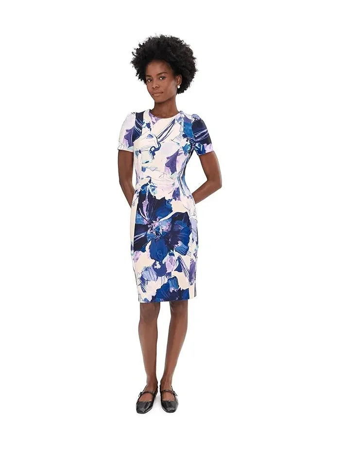 Платье с цветочным принтом Short Sleeve Floral Scuba Sheath Calvin Klein — изображение 2 из 5, мульти