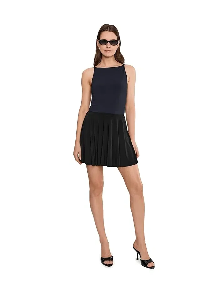 Юбка мини расклешенная высокая посадка Flared Mini Skirt 26 Norma Kamali — изображение 2 из 5, черный