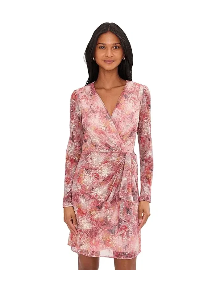 Платье с принтом Printed Metallic Crinkle Adrianna Papell — изображение 1 из 5, мульти