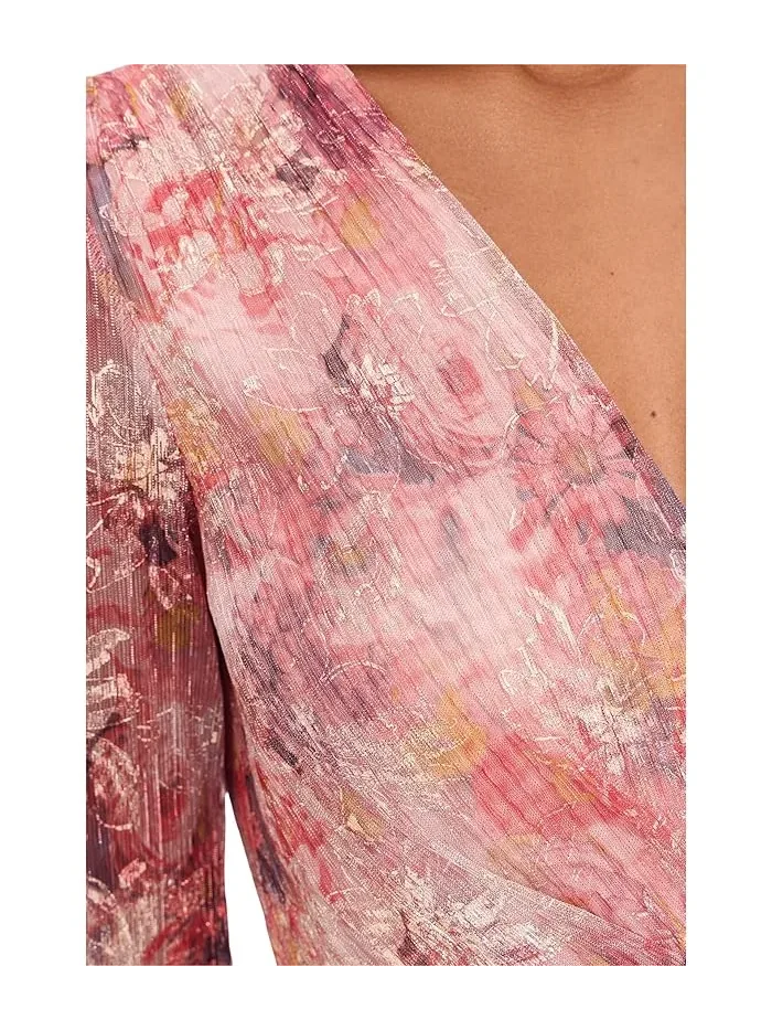 Платье с принтом Printed Metallic Crinkle Adrianna Papell — изображение 5 из 5, мульти