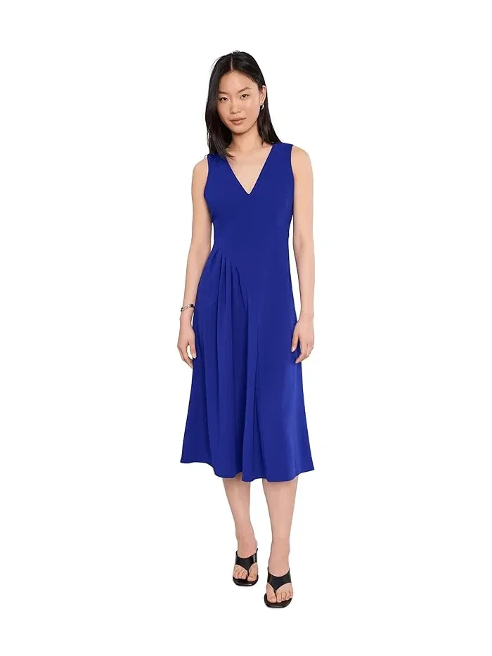 Платье миди с V-образным вырезом Scuba Crepe V-Neck Asym Pleat Midi Calvin Klein