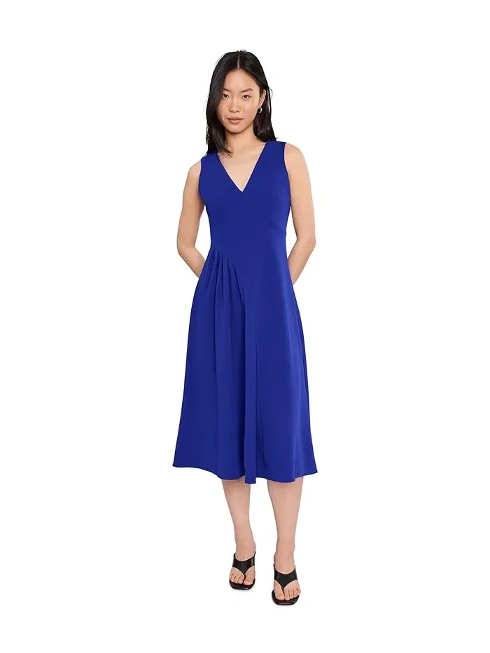 Платье миди с V-образным вырезом Scuba Crepe V-Neck Asym Pleat Midi Calvin Klein — изображение 2 из 5, луговой