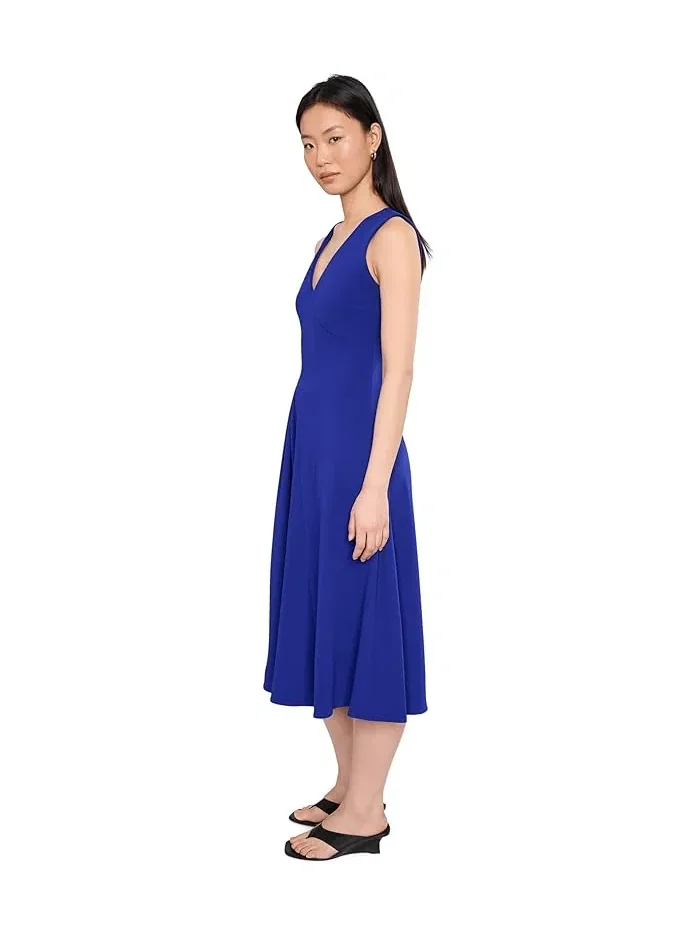 Платье миди с V-образным вырезом Scuba Crepe V-Neck Asym Pleat Midi Calvin Klein — изображение 3 из 5, луговой