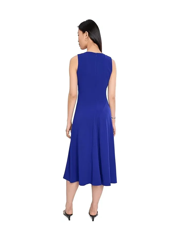 Платье миди с V-образным вырезом Scuba Crepe V-Neck Asym Pleat Midi Calvin Klein — изображение 4 из 5, луговой